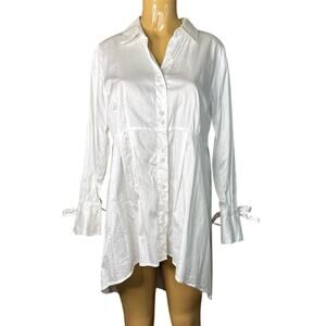 Soft Surroundings Solid White Long Sleeve Button Up Tunic Top Size Medium